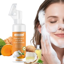 Turmeric Face Wash Turmeric Facial Cleanser, Facial Cleanser for Women, Turmeric Kojic Acid Cleanser Facial Cleansing Products Acne Cleanser Daily Turmeric Foaming Face Wash with Brush 5.28FLOZ