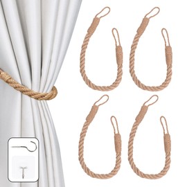 OCIOLI 4-Piece Curtain Tiebacks with Twisted Hemp Rope - Decorative Handmade Holdbacks for Curtains (Khaki)