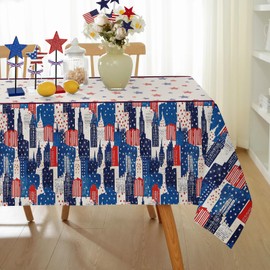 Honellaty 4th of July Rectangular Tablecloth 52×70 Inch, Patriotic Memorial Day Blue Red Star Independence Day Retro Holiday Table Cloth for Dining Party Picnic