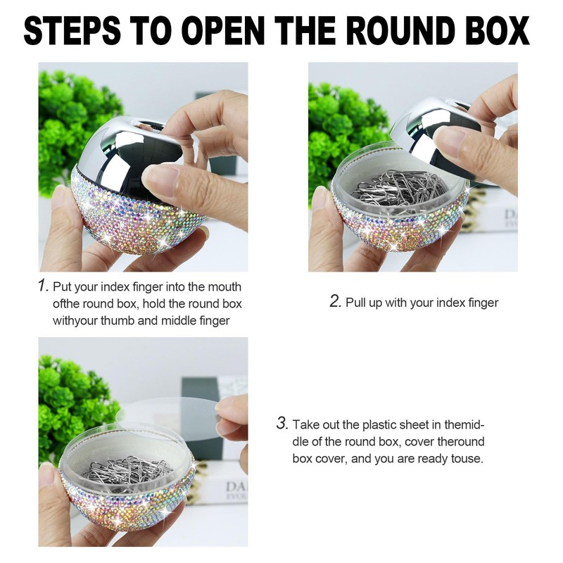 Paper Clips in Magnetic Dispenser Holder Glitter Rhinestone White 28mm