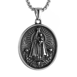 HZMAN Double Sided Stainless Steel St Joseph Necklace for Men Women Religious Saint Joseph Cross Christian Medal Amulet Pendant Jewelry Gift, Stainless Steel, No Gemstone