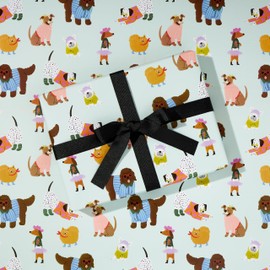 The Gift Wrap Company 58-191805 Hipper Dog Flat Gift Wrapping Paper Sheet Set, 30" x 23", Multicolor, 3 Pieces