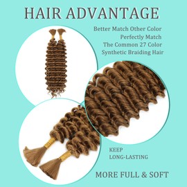 Human Braiding Hair Mix Synthetic Curly Boho Hair for Braiding, 18 Inch Boho Braids 4 Bundles 110g/Bundle Wet and Wavy Deep Wave Bulk Extensions for Black Women (27#, 18 Inch 4 Bundles)