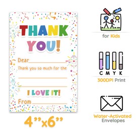 Vusnud 72Pcs Kids Thank You Cards, Fill in The Blank Thank You Notes with Envelopes from Teacher for Birthday (4x6 In)