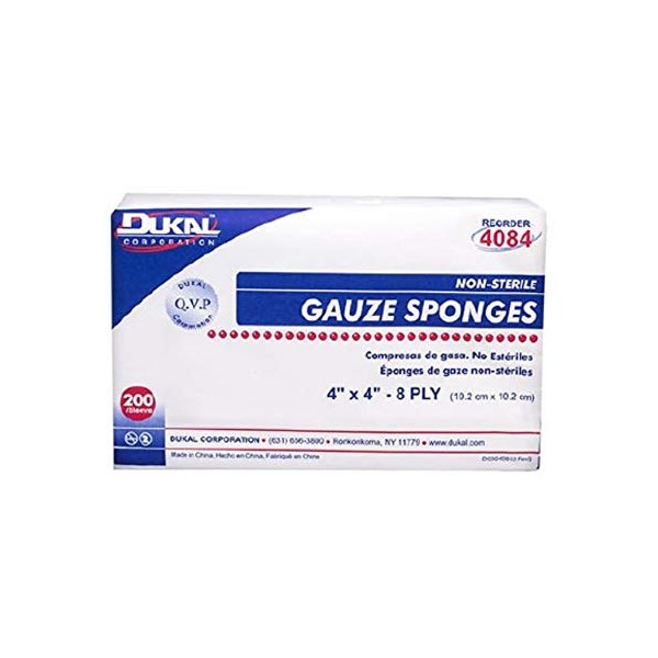 Dukal 4084 Premium White 8-Ply 4" x 4" Gauze Sponges, Non Sterile (DKL4084) Category: Bandages and Dressings