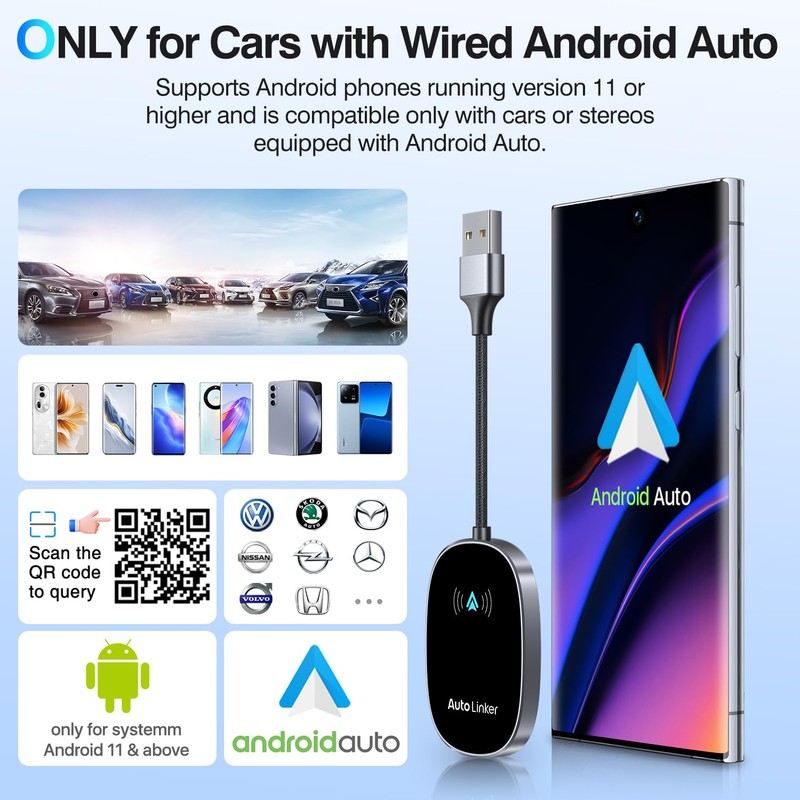 Android Auto Wireless Adapter for Cars with Built-in Wired Android