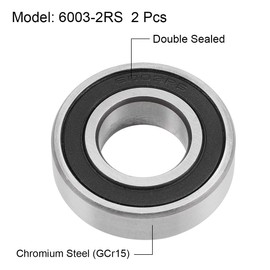 sourcing map 6003-2RS Deep Groove Ball Bearings 17mm x 35mm x 10mm Double Sealed Chrome Steel Z2 2pcs