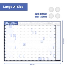 Giftinghouse Wall planner 2026 A1 Laminated - Ideal Size (59.4 x 84.1 cm) - Full Year to View Wall Calendar uk with mount stickers for home, office, school - Made in the UK