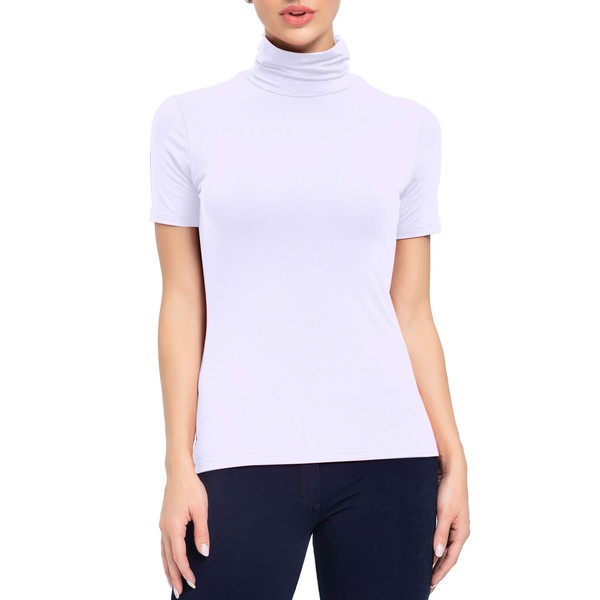 AUHEGN Ladies Lightweight Soft Mock Turtleneck White Large