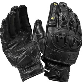 RIDEZ RLG11 Motorcycle Gloves, All Seasons, Leather Gloves, Protector, Spring, Summer, Autumn, Winter, Men's Racing, Adult, Cowhide Leather, Super Sport, Knuckle Guard, Black - L