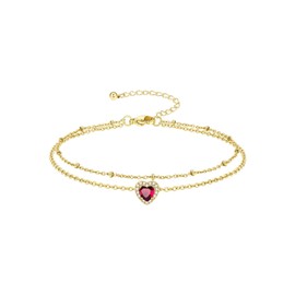 Richsteel Gold Anklets for Women Sparkling Birthstone Ankle Bracelets for Women Layered Heart Anklet With Beaded Anklets for Women With Gift Box