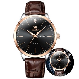 OLEVS Watches for Men Business Large Face Mens Watches with Day Date Leather Band Analog Men's Watch Waterproof Luminous Watch for Men Fashion Diamond Quartz Dress Wristwatch
