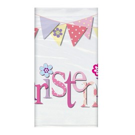 Unique Party 52033 - Plastic Pink Bunting Christening Tablecloth, 7ft x 4.5ft, 54" x 84"