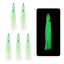 YELARXI Fishing Squid Skirts Glow Soft Plastic Trolling Lures, 5cm/2 Inch Luminous Fit for Bass Trout Salmon Saltwater Fishing Bait (5Pcs, Clear Green)
