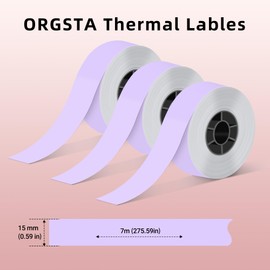 Label Maker Tape, 0.59"×22.97' (15mm×7m) Thermal Laminated Self-Adhesive Multipurpose Labeling Tape Replacement, Compatible with ORGSTA S001 Label Maker, Print Paper, 3-Roll, Purple