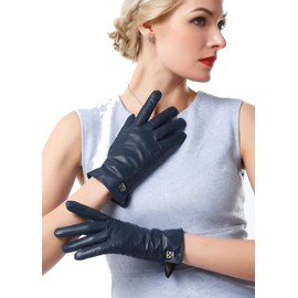 NappaNovum Women's Italian Leather Gloves Lambskin Winter Comfort Gloves (Touchscreen or Non-Touchscreen), Dark Navy, Small