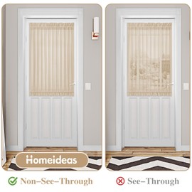 HOMEIDEAS Non-See-Through Sidelight French Curtains for Front Door, Light Filtering Privacy Semi Sheer Door Window Curtains with Rod Pocket and Tieback, 1 Panel, Beige/Taupe, 54W X 40L Inch