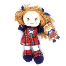 Elgate Cute Scottish Small Rag Doll With Tartan Dress Long Red Hair In Bunches and Hoop For Hanging In Car etc.