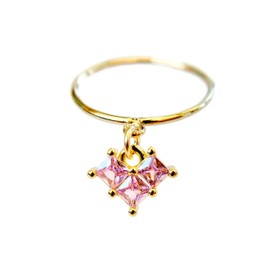 Pink Cubic Zirconia Heart Charm Ring in 14K Gold Filled, Textured Smooth or Thin Band, April Birthstone, Custom Size 4 5 6 7 8, Dangle CZ Ring, Jewelry Inspirations