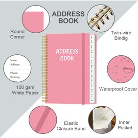 Address Book with Alphabetical Tabs - Telephone & Address Book with Address Contacts, Special Date, Phone, Birthday & Internet Login Password for Home and Office, 4.3" x 6.2", Pink