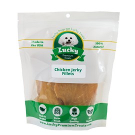 Lucky Premium Treats All Natural Farm Fresh Chicken Jerky for Dogs, Fillets, 8oz Bag