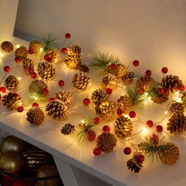 2M Christmas Garland with Lights Pine Berry Decoration for Indoor Decor