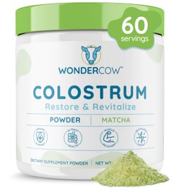 WONDERCOW Colostrum Supplement Powder for Gut Health, Immune Support, Muscle Recovery & Wellness | Natural IgG Pure Whole Bovine Colostrum Superfood, Matcha, 60 Servings