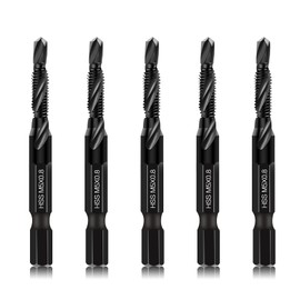 Set of 6 M5 Combination Drills & Taps, Tapping Tools Size M5*0.8 with Black Anti Rust Coating, 6mm Hex Shank and Storage Box