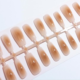 LIGHT RAIN Glossy fake nails - 30 Piece XS S M Sprayed Gel Fall Press on Nails feminine Blush Brown Pink Coffin False Nails