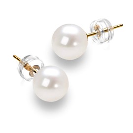 7mm Pearl Earrings 14K Gold Handpicked Real Freshwater Cultured Pearl Earring Studs for Women- AAAA Quality (7mm)