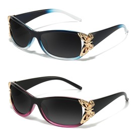 MYIAUR Polarized Sunglasses for Women, Trendy Retro Sun Glasses with UV400 Protection Fashion Butterfly Decoration (2 Pack)