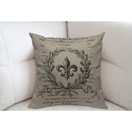 Mugod Fleur De Lis Flower Vintage Style with Retro Letter Cushion Cover Throw Pillow Covers Pillow Case for Men Women Decorative Home Sofa Chair Couch 45x45cm/18x18 Inch