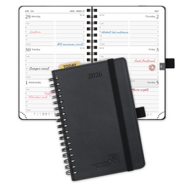 POPRUN Pocket 2026 Planner (Small Size- 4'' x 6.25'') Weekly and Monthly for Purse - Calendar 2026 (Jan. 2026 - Dec.2026) with Soft Cover, Plastic Ruler - Black