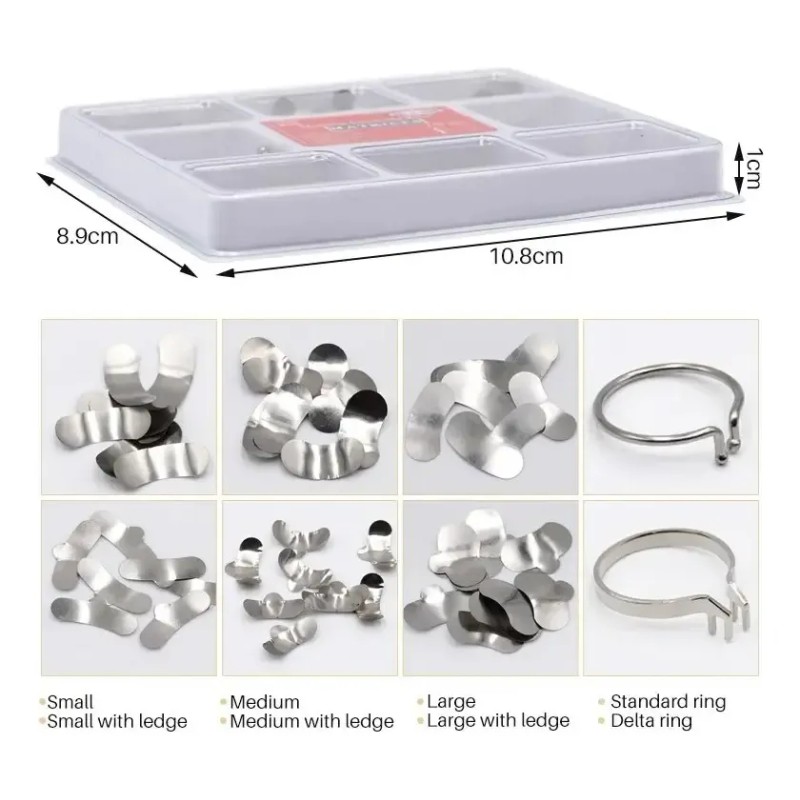 100 Piezas Banda Matriz Dental Contorneadas 2 Anillos Kit