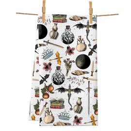 PXTIDY Küchentuch, Motiv: 4. Flügel, Motiv: Drachen und Blumenmuster, saugfähig, Geschirrtuch, Geschenk