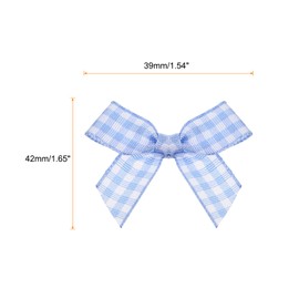 sourcing map 10Pcs Mini Gingham Ribbon Bow 1.5" Checkered Fabric Satin Ribbon Bows for Craft DIY Hair Bow Sewing Wedding Birthday Party Light Blue and White