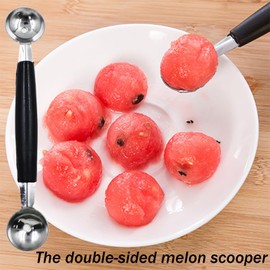 2 Pack Stainless Steel Melon Baller, Double Melon Baller, Double Ended Headed Fruit Icecream Ball Spoon, Baller Scoops for Fruits, Vegetables, Butter & More