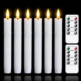 Mavandes Flameless Flickering Taper Candles Two Remote, 7.5 Inch White Battery Operated LED Window Candles Timer,Set of 6 Plastic 3D-Wick Dripping-Wax Effect Flameless Candlesticks(0.86”Dia,Warm Fire)