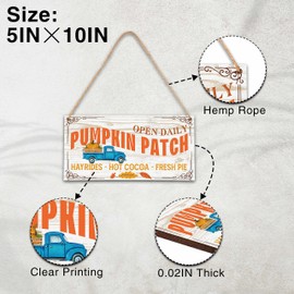 Fall Harvest Pumpkin Patch Decor for Farmhouse, Open Daily Pumpkin Patch Thanksgiving Decorations, Farmhouse Living Room Autumn Hanging Sign, Set Of 1 Wooden Sign With Rope -D02