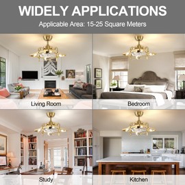 ECOBRT 16" Gold Cage Ceiling Fan with Light, Industrial Ceiling Fan with Remote Control, Farmhouse Fan Light Ceiling Fixture for Kitchen, Bedroom (6 Speeds, 3 Colors, Timer) - E12 No Bulb