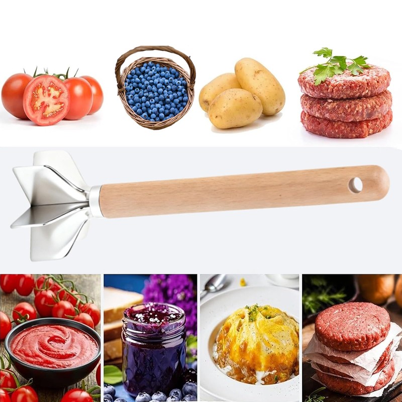 304 Stainless Steel Meat Chopper,6 Blade Ground Beef Masher with