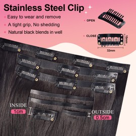 Seamless Clip in Hair Extensions Real Human Hair Clip ins Body Wave 120g 7pcs Ultra Thin Double Weft PU Clip in Hair Extensions 10A Brazilian Human Hair Extension for Women #1B Natural Black 20 Inch