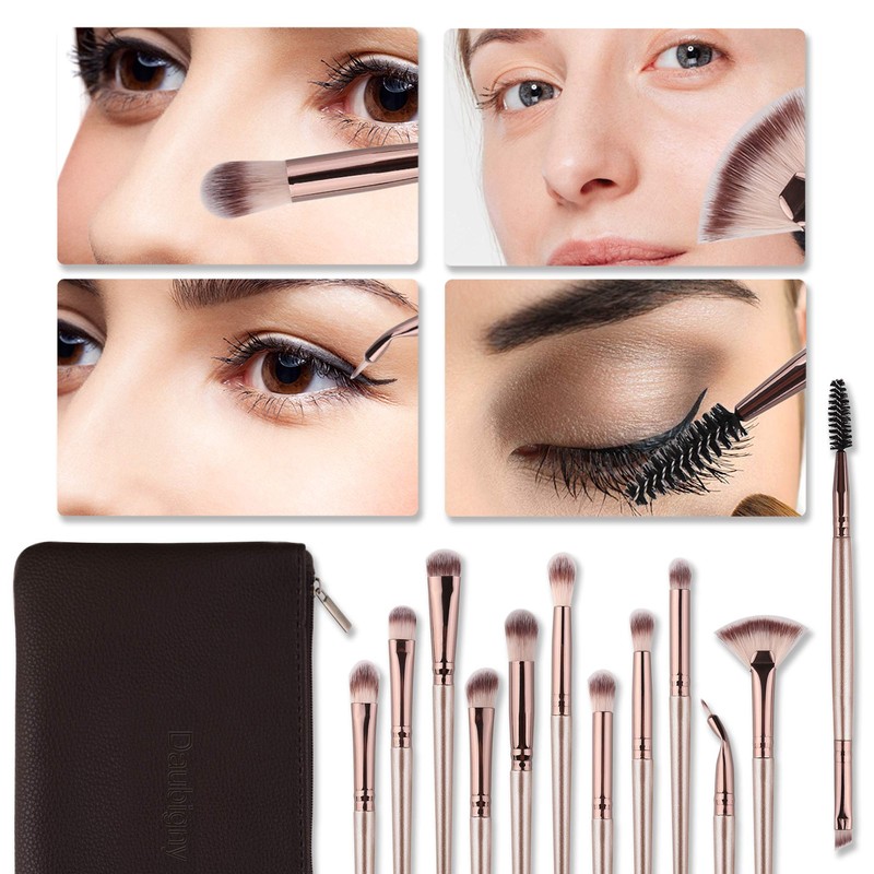 Juego de 12 brochas de maquillaje para ojos, corrector, cejas,