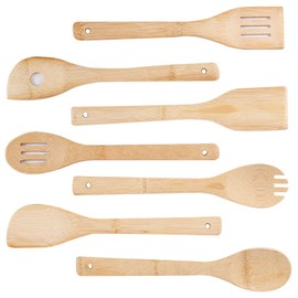Wooden Spatulas Spoons Set for Cooking, Apartment Essentials Premium Bamboo Cooking Utensil Set for Kitchen, Nonstick Natural Hard Wood Spatulas Spoons, Durable Handmade Cooking Set (7 PCS)