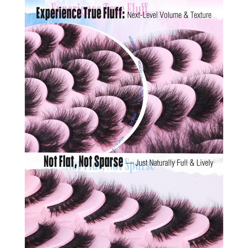 Newcally False Eyelashes Fluffy Wispy Faux Mink Lashes 8D Volume