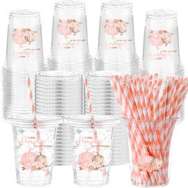 Yungyan 50 Pcs 16 oz pink Little Pumpkin Baby Shower Plastic Cups with Lids and Straws a Sweet Little Pumpkin Is on the Way Cups Disposable for Fall Thanksgiving Baby Shower Party Decoration Supplies