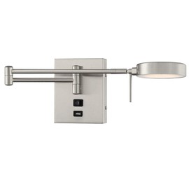 HomeFocus USB LED Reading Swing Arm Wall Lamp Light,LED Bedside Reading Wall Lamp Light,Living Room Wall Lamp Light ,Wall Sconces,LED 5W 3000K,USB Charging Port,Metal, Satin Nickel.