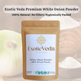 Exotic Veda White Onion Powder 100g (3.53oz) | Pure & Natural | Non-GMO, Vegan, Gluten-Free | No Preservatives | Dehydrated Onion Powder for Cooking, Seasoning, Soups, Sauces, Curries, Dips & Spice Blends