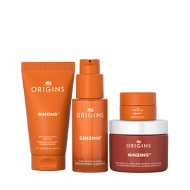 Origins 4-Piece GinZing Glow-Boosting Skin Care Set | Includes Cleanser, Serum, Gel Moisturizer & Brightening Eye Cream | With Vitamin C, Hyaluronic Acid & Caffeine from Coffee Beans