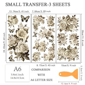 OLYCRAFT 3pcs/Set Brown Rose Rub on Transfers for Furniture and Crafts - 6x12 Inch Brown Flower PVC Stickers - Butterfly Decals - Home Decoration